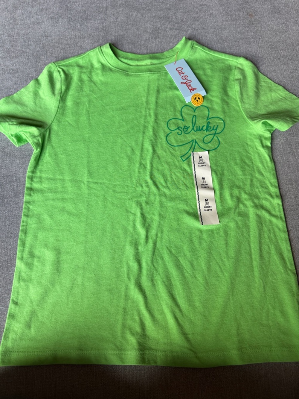 Cat & Jack Bright Green 'So Lucky' Short Sleeve Tee